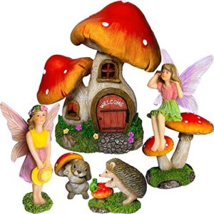 mood lab fairy garden – mushroom house set of 6 pcs – miniature figurines & accessories kit – for outdoor or house decor