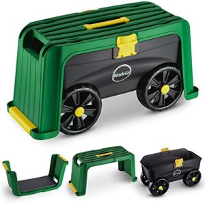 miracle-gro 4-in-1 garden stool – multi-use garden scooter with seat – rolling cart with storage bin– padded kneeler and tool storage – accessible gardening for all ages + free scotts gardening gloves