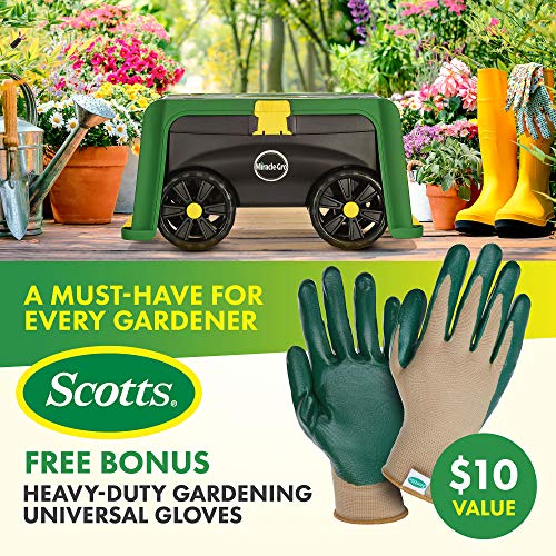 Miracle-Gro 4-in-1 Garden Stool – Multi-Use Garden Scooter with Seat – Rolling Cart with Storage Bin– Padded Kneeler and Tool storage - Accessible Gardening for All Ages + FREE Scotts Gardening Gloves