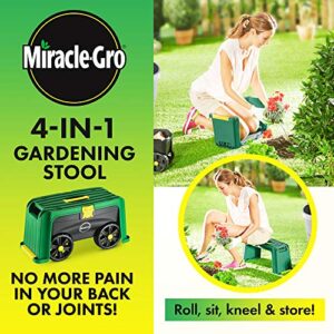 Miracle-Gro 4-in-1 Garden Stool – Multi-Use Garden Scooter with Seat – Rolling Cart with Storage Bin– Padded Kneeler and Tool storage - Accessible Gardening for All Ages + FREE Scotts Gardening Gloves