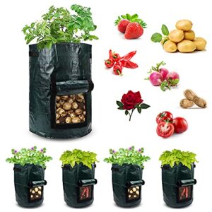 potato grow bags with flap and handles，10 gallon garden vegetable planter，fabric plant planter pots for potato, carrot, onion, tomato and vegetables with heavy duty（4 pack）