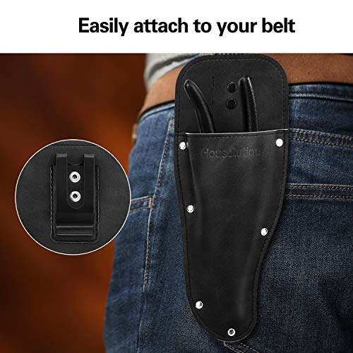 Housolution Garden Pruner Sheath, Pruner Holster, Premium PU Leather Holster Protective Case Cover Scabbard for Gardening Pruning Shears Scissor - Black