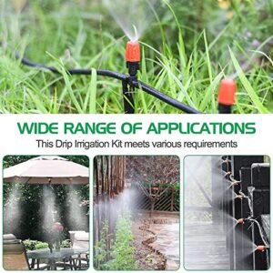 MIXC 1/4-inch Mist Irrigation Kits Accessories Plant Watering System with 50ft 1/4” Blank Distribution Tubing Hose, 20pcs Misters, 39pcs Barbed Fittings, Support Stakes, Quick Adapter, Model: GG0B