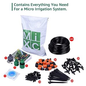 MIXC 1/4-inch Mist Irrigation Kits Accessories Plant Watering System with 50ft 1/4” Blank Distribution Tubing Hose, 20pcs Misters, 39pcs Barbed Fittings, Support Stakes, Quick Adapter, Model: GG0B
