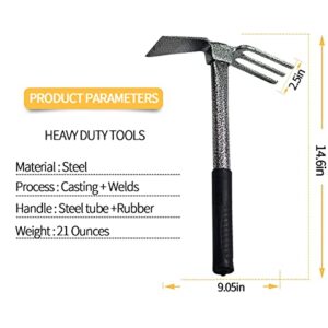 ZOG Garden Big Hand Digger and Hoe Combo Garden Tool,Heavy Duty Hand Tiller,Garden Hoe,Cultivator,Non-Slip Handle & Anti-Rust Head is The Perfect Dual Headed Weeding Tool.(Big)