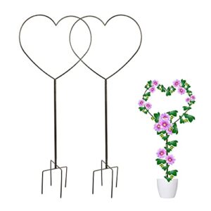 gartol trellis for climbing plants, heart-shaped metal support wire with rustproof coating decorative potted plants for garden stem stalks vines (2 pack, 33 inches, vintage bronze)