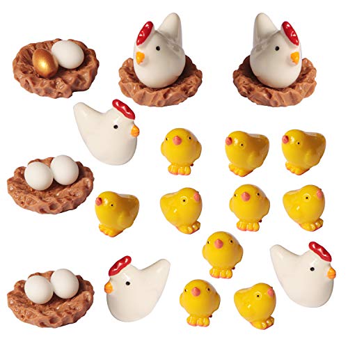 SPWOLFRT 26 Pcs Cute Mini Animal Figurines Miniature, Family Chicken Cock Ornament Micro Fairy Garden Décor for Moss Landscape DIY Terrarium Crafts Accessories Home Outdoor Indoor (Chicken Family)