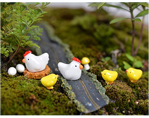 SPWOLFRT 26 Pcs Cute Mini Animal Figurines Miniature, Family Chicken Cock Ornament Micro Fairy Garden Décor for Moss Landscape DIY Terrarium Crafts Accessories Home Outdoor Indoor (Chicken Family)