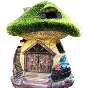 TIBLEN Solar Gnome Grass-Roof Mushroom Garden House , Outdoor Gnome House Figurine with Solar Lights, Little Garden Cottage Figurines