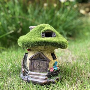 TIBLEN Solar Gnome Grass-Roof Mushroom Garden House , Outdoor Gnome House Figurine with Solar Lights, Little Garden Cottage Figurines