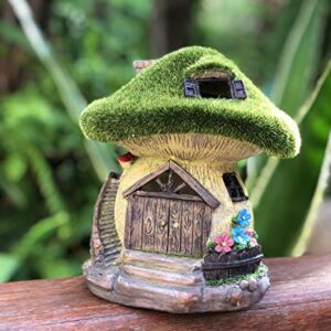 TIBLEN Solar Gnome Grass-Roof Mushroom Garden House , Outdoor Gnome House Figurine with Solar Lights, Little Garden Cottage Figurines