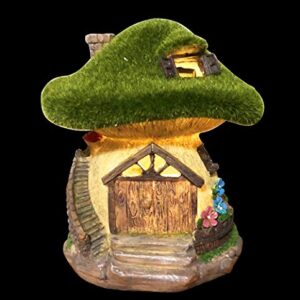 TIBLEN Solar Gnome Grass-Roof Mushroom Garden House , Outdoor Gnome House Figurine with Solar Lights, Little Garden Cottage Figurines