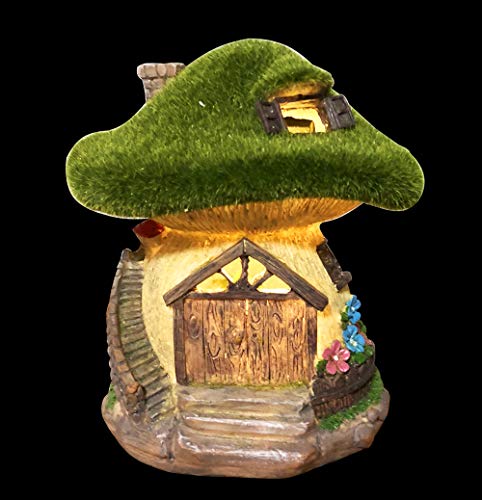 TIBLEN Solar Gnome Grass-Roof Mushroom Garden House , Outdoor Gnome House Figurine with Solar Lights, Little Garden Cottage Figurines