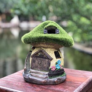 TIBLEN Solar Gnome Grass-Roof Mushroom Garden House , Outdoor Gnome House Figurine with Solar Lights, Little Garden Cottage Figurines