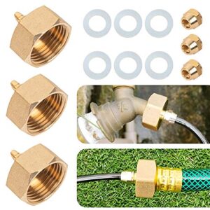 hourleey garden hose adapter, brass standard 3/4″ female thread to 1/4″ tube adapter for water hose, convert 3/4″ garden hose to 1/4″ tube, 3 set