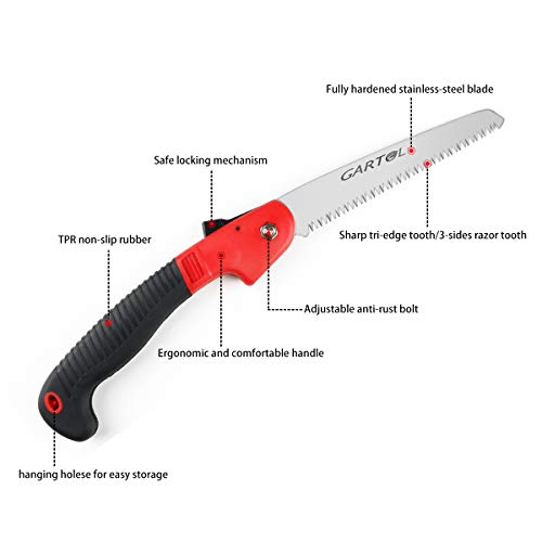 GARTOL Folding Saw 7 Inch Blade Hand Saw, Tree Pruning Saw with 3-Sides Razor Tooth for Camping Hunting DIY Woodworking, Trimming Thick Branches, PVC, Bamboo and Bone