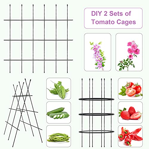 Garden Trellis, 2 Pack Shaped Plant Support, 48" Tomato Cages for Garden, Trellis for Potted Plants Climbing Plants Outdoor Vine Pots Flower Vegetable with 18Pcs Plant Stakes, 6 Shape-adjustable Rings