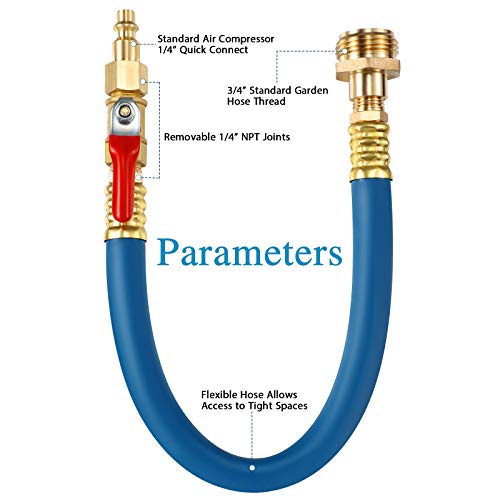 RV Winterizing Kit Sprinkler Blowout Adapter with Shut Off Valve, Air Compressor Quick Connector, 12 Inch Garden Hose, Male Female Faucet Connect for RV, Camper, Ship
