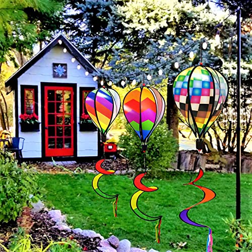 timecity 3pcs Hot Air Balloon Wind Spinner Rainbow Garden Pinwheels Whirligigs Wind Spinner Windmill Striped Rainbow Windsock Rotating Sequins Windmill Wind Twister Hanging Decor