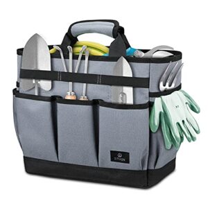 sithon gardening tote (bag only), garden tool kit holder home organizer storage carrier with handle 8 roomy pockets, heavy duty wear resistant for indoor outdoor gardening (gray/black)