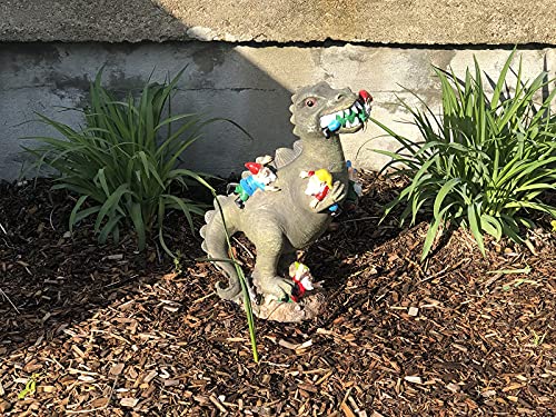 Dinosaur Eating Gnomes Garden Art Decor Outdoor Statue Art Decoration for Lawn Yard Housewarming Garden Gift