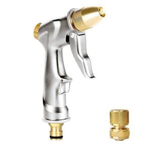 heavy metal hose nozzle, garden hose nozzle, high pressure water nozzle, adjustable watering mode, brass nozzle with quick connector, for pet shower, garden plant watering, car cleaning nozzle (02)