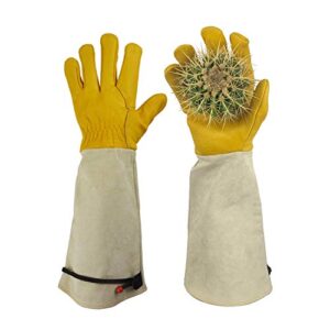 glosav gardening gloves thorn proof for rose pruning & cactus trimming, long leather garden gloves for women & men (small)