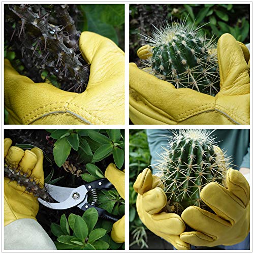 GLOSAV Gardening Gloves Thorn Proof for Rose Pruning & Cactus Trimming, Long Leather Garden Gloves for Women & Men (Small)