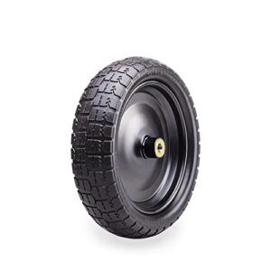 hikyroky 4.00-6 flat free solid polyurethane tire and wheel 1 pc, 13 inch pu airless tires replacement with 5/8″ ball bearings, easy fit for lawn garden carts, hand trucks, generators more, 1 pack