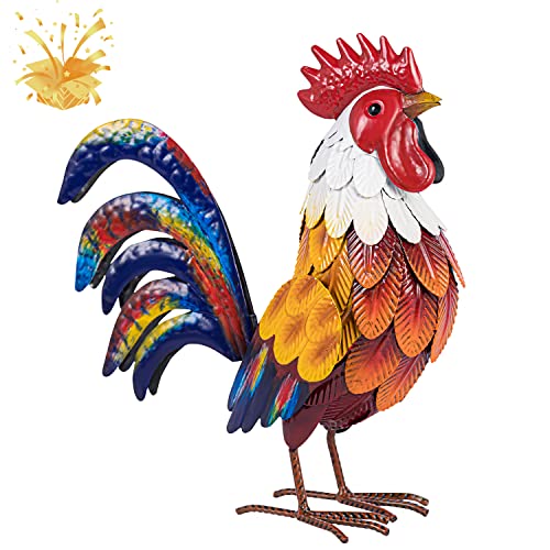 Natelf Metal Rooster Garden Statues & Sculptures, Chicken Yard Art Decor Standing Animal Lawn Ornament for Backyard Patio Kitchen Decorations