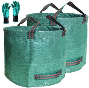 professional 2-pack 137 gallon lawn garden bags (d34, h34 inches) yard waste bags with coated gloves – large reusable yard leaf bags 4 handles,gardening clippings bags,leaf container,trash bags