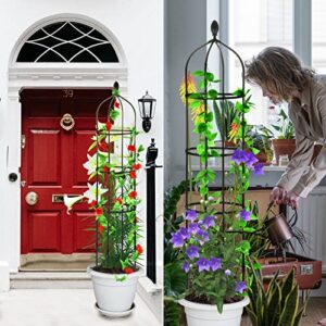 Toolazy Tower Obelisk Garden Trellis for Climbing Plants Outdoor Indoor 6ft Rustproof PE Coated Metal Plant Support Round Obelisk Trellis for Potted Climbing Vine Indoor（Black） (2 Pack)