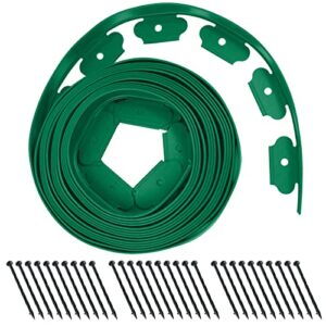 kokowill no dig landscape edging kit 33ft length garden edging border with 30 spikes for landscaping, grass, flower gardens, lawn, yard (2 inch tall,green,l shape)