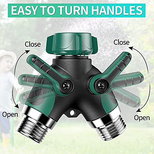 KLMNDUO Garden Hose Splitter 2 Way Heavy Duty, 3/4" Water Splitter Y Way Connector 2 Valves Rubberized Grip with 2 Kink Free Faucet Extension Hose Protector 6 Rubber Washers