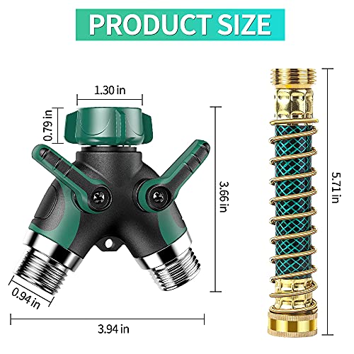 KLMNDUO Garden Hose Splitter 2 Way Heavy Duty, 3/4" Water Splitter Y Way Connector 2 Valves Rubberized Grip with 2 Kink Free Faucet Extension Hose Protector 6 Rubber Washers