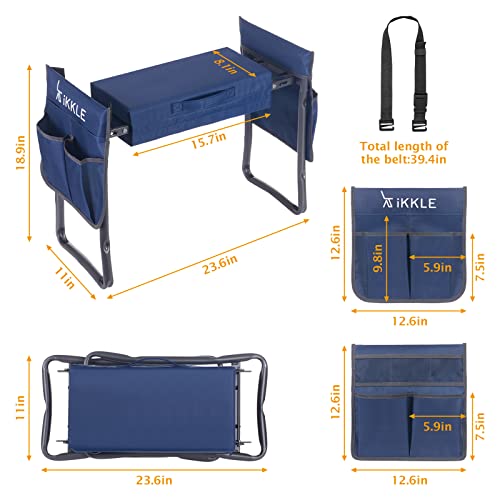 Garden Kneeler Seat and Bench Heavy Duty (Hold 330lbs-150kg), Upgraded Thicker & Wider Soft Detachable Kneeling Pad, Garden Kneeler & Stool with 2 Tool Pouches, Garden Gift for Women & Men, Navy Blue