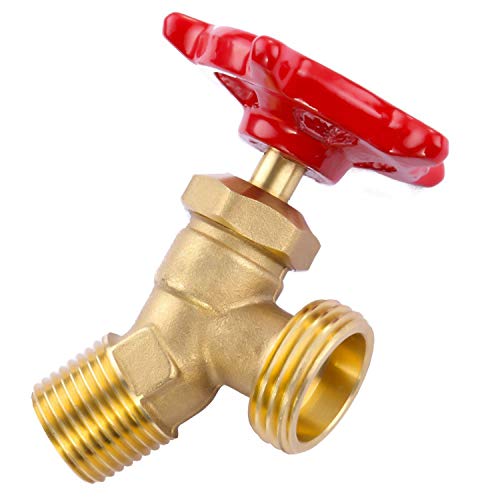 LitOrange Solid Brass Backyard 65 Degree Elbow Stop Valve Hose Bibb Solder NPT 1/2" Male Thread to MHT 3/4" Inch Male Threaded Garden Hose Connector Adapter Water Shut-Off Valve Faucet