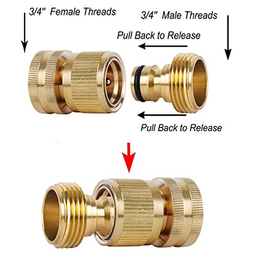 SHOWNEW Garden Hose Quick Connectors, Solid Brass 3/4 inch GHT Thread Easy Connect Fittings No-Leak Water Hose Male Female Value Pack (5)