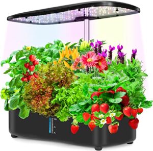hydroponics growing system, indoor gardening system with led grow light, 12 pods plant germination kit with quiet pump, height adjustable indoor grow kit countertop garden automatic timer black