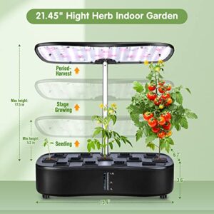 Hydroponics Growing System, Indoor Gardening System with LED Grow Light, 12 Pods Plant Germination Kit with Quiet Pump, Height Adjustable Indoor Grow Kit Countertop Garden Automatic Timer Black