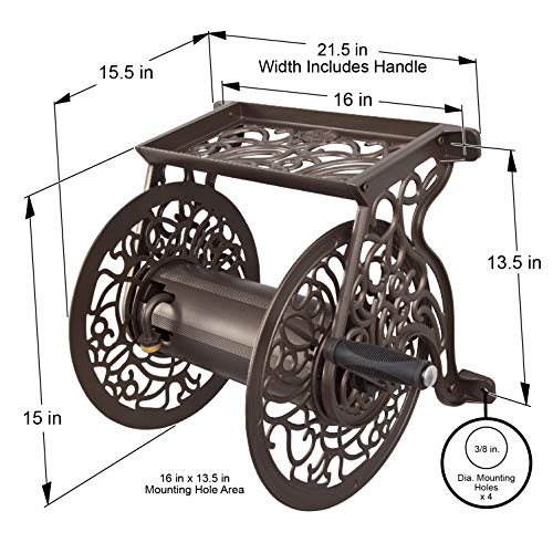 Liberty GARDEN 704 Decorative Cast Aluminum Wall Mount Garden Hose Reel, Holds 125-Feet of 5/8-Inch Hose - Bronze