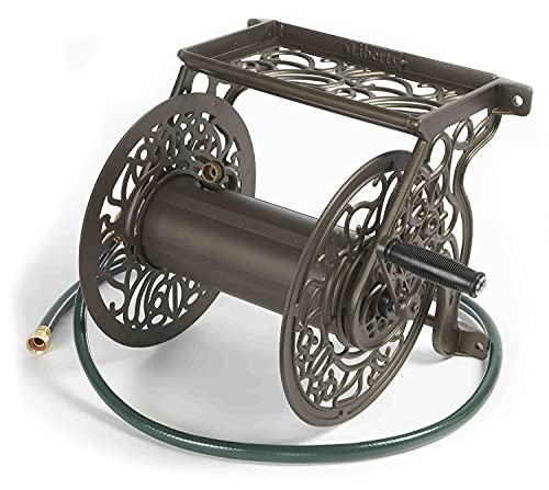 Liberty GARDEN 704 Decorative Cast Aluminum Wall Mount Garden Hose Reel, Holds 125-Feet of 5/8-Inch Hose - Bronze