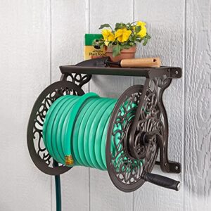 Liberty GARDEN 704 Decorative Cast Aluminum Wall Mount Garden Hose Reel, Holds 125-Feet of 5/8-Inch Hose - Bronze