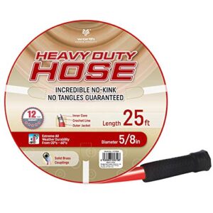 solution4patio homes garden hose no kink 5/8 in. x 25 ft. red water hose, no leaking, heavy duty, brass fittings 12 years warranty, no dop, environmental-friendly