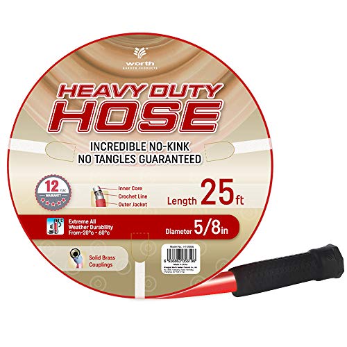 Solution4Patio Homes Garden Hose No Kink 5/8 in. x 25 ft. Red Water Hose, No Leaking, Heavy Duty, Brass Fittings 12 Years Warranty, No DOP, Environmental-Friendly