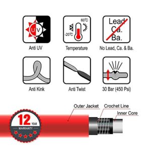 Solution4Patio Homes Garden Hose No Kink 5/8 in. x 25 ft. Red Water Hose, No Leaking, Heavy Duty, Brass Fittings 12 Years Warranty, No DOP, Environmental-Friendly