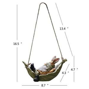 Gardenfans Garden Gnomes Statue Outdoor Decoration Hanging Tree Outside Swinging Leaf Hammock Figurine Resin Fairy Garden Decor for Patio Yard