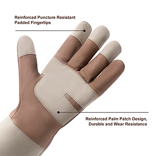 Gardening Gloves for Women & Men, Leather Long Sleeve Rose Pruning Gloves, Thorn Proof Garden Work Gauntlet Animal Handling Gloves (Medium, Light Brown)