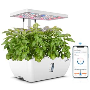 idoo wifi 12 pods hydroponic growing system with 6.5l water tank, smart hydro indoor herb garden up to 14.5″, plants germination kit with pump system, fan, grow light for home kitchen gardening, white