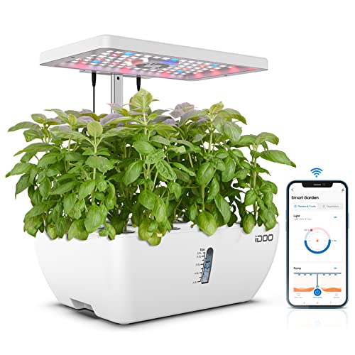 iDOO WiFi 12 Pods Hydroponic Growing System with 6.5L Water Tank, Smart Hydro Indoor Herb Garden Up to 14.5", Plants Germination Kit with Pump System, Fan, Grow Light for Home Kitchen Gardening, White